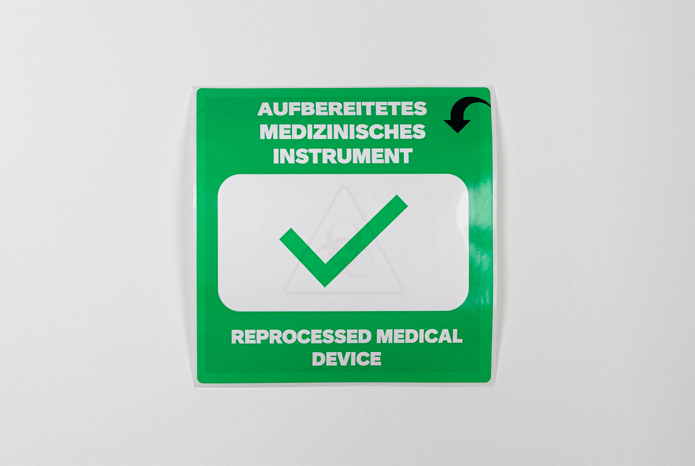 Status Label grün "AUFBEREITETES MED. INSTRUMENT" + rot "GEBRAUCHTES MED. INSTRUMENT", 100 x 100 mm, 500 Stck.