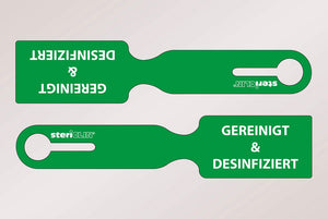 Sieblabel bedruckt grün, "GEREINIGT & DESINFIZIERT", 236 x 50 mm 250 Stck.