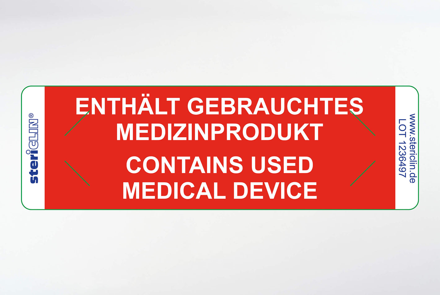 Haftetiketten "ENTHÄLT GEBRAUCHTES MEDIZINPRODUKT" und Sicherheitsanstanzung, rot, 80 x 25 mm,  500 Stck.