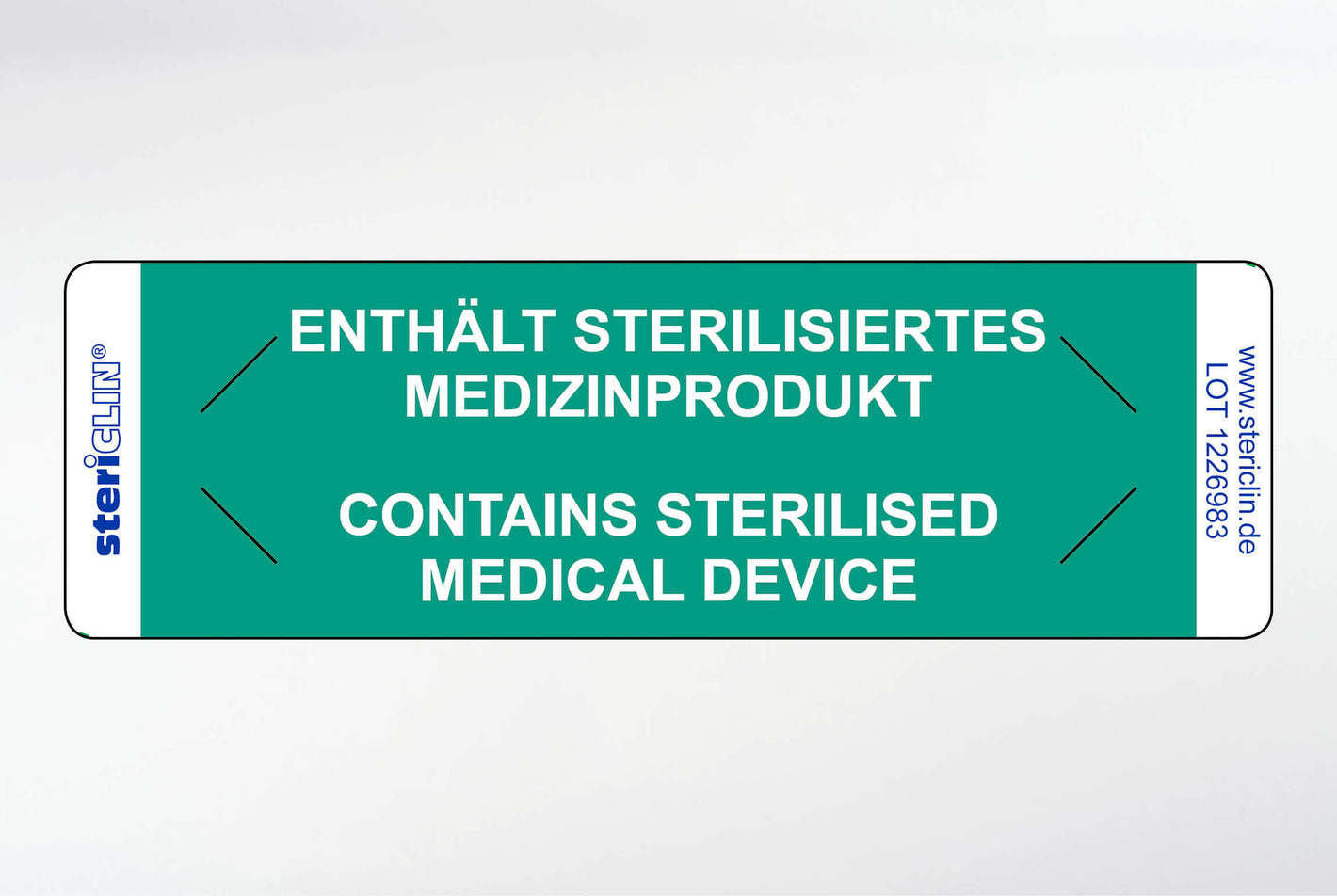 Haftetiketten k "ENTHÄLT STERILISIERTES MEDIZINPRODUKT" und Sicherheitsanstanzung, grün, 80 x 25 mm,  500 Stck.