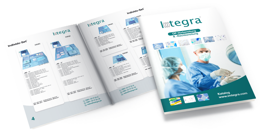 Aufgeschlagener Imtegra-Katalog OP-Vorbereitung und -Nachbereitung mit Titelseite